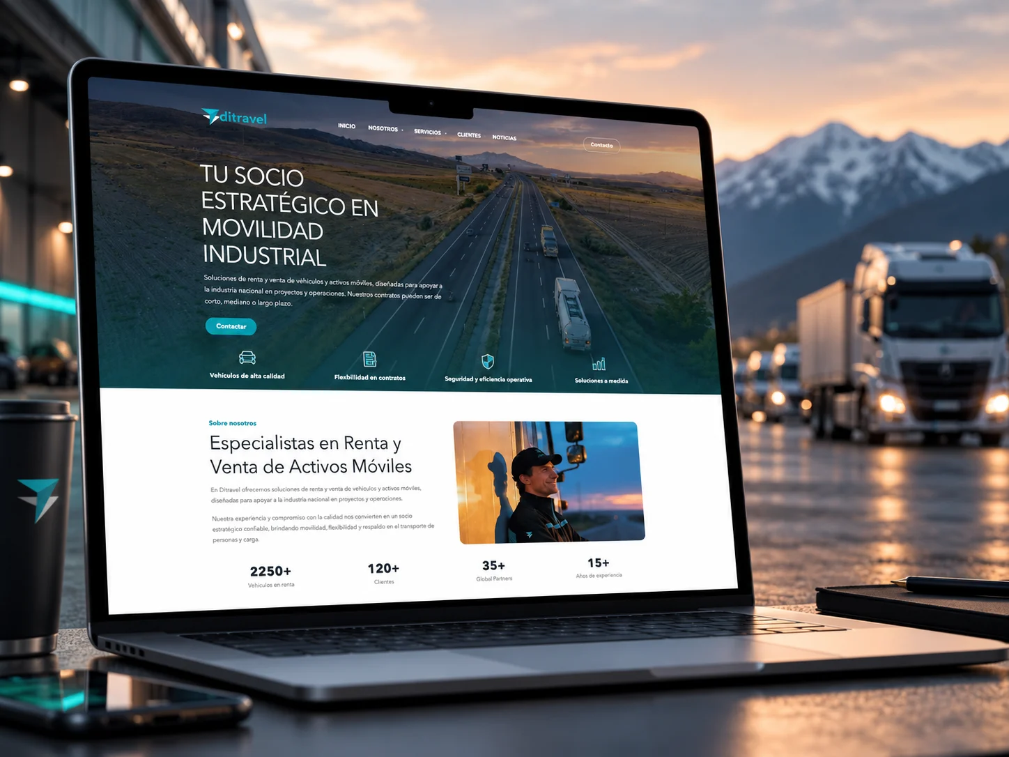 Movilidad industrial Ditravel al atardecer