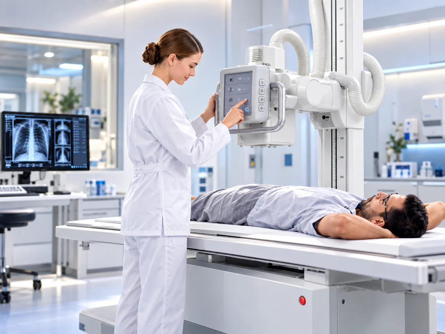 Preparación de radiografía digital en sala clínica