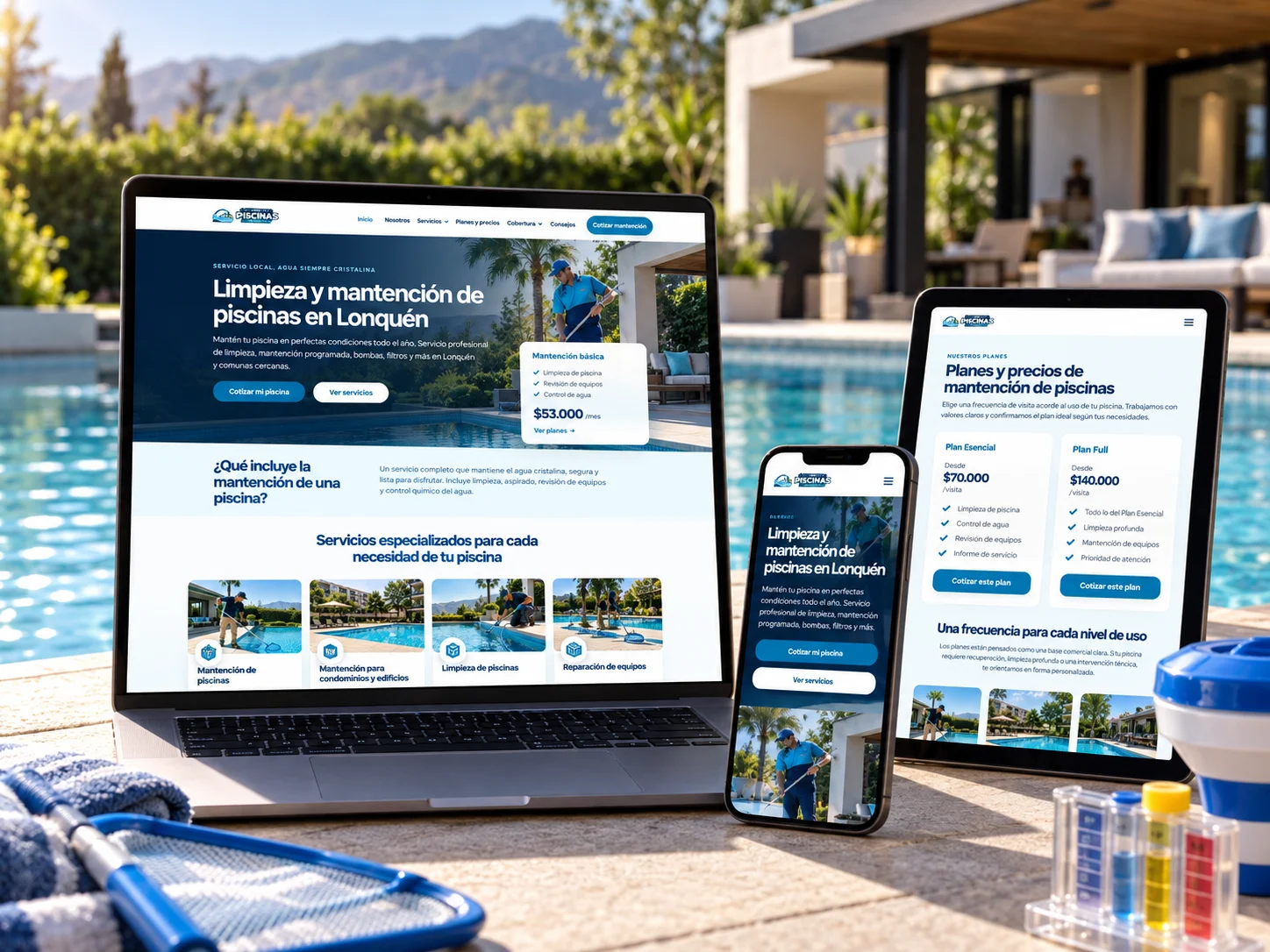 Showcase del proyecto Limpieza de Piscinas Lonquén para el portafolio